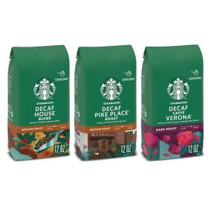 imageStarbucks Medium ampamp Dark Roast Decaf Ground Coffee Variety Pack 3 bags 12 oz eachDecaf Variety Pack