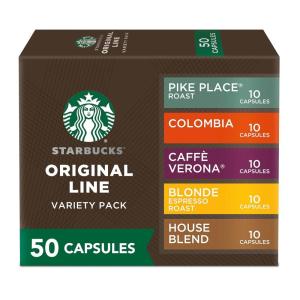 imageStarbucks by Nespresso Original Line Pike Place Medium Roast Coffee 50count Espresso PodsFavorites Variety Pack