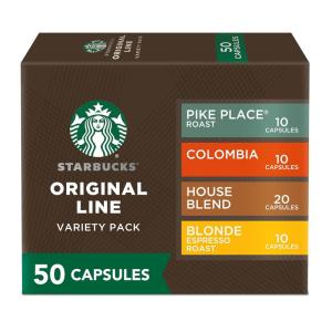 imageStarbucks by Nespresso Original Line Pike Place Medium Roast Coffee 50count Espresso PodsMild Variety Pack